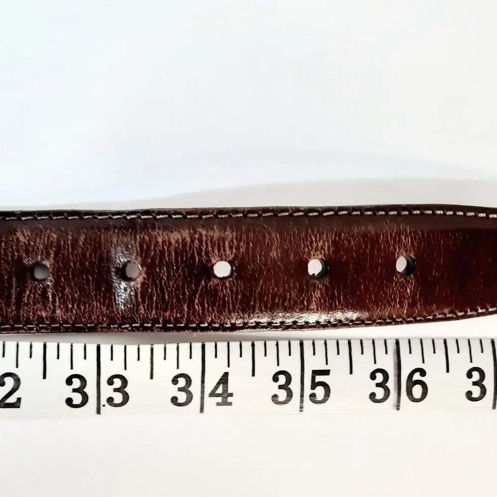 Torino Mens Anilline Kipskin Shoulders USA Brown Leather Belt Size 34 Vintage
